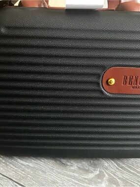 Black Textured Cosmetic Case with Brown Trim